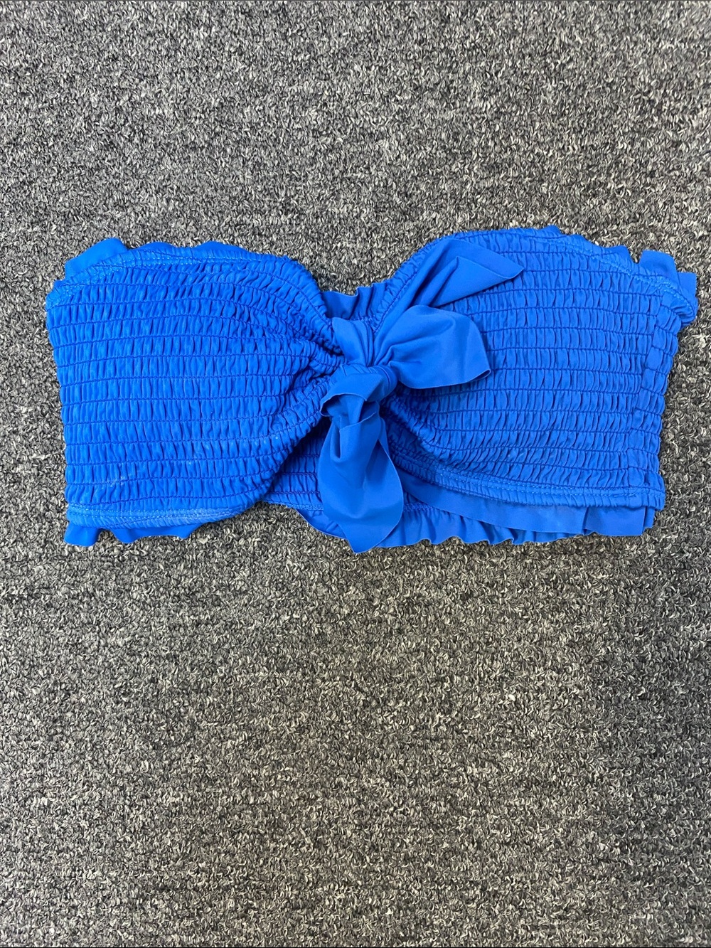 SHEIN Royal Blue Smocked Bandeau Bikini Top with Bow